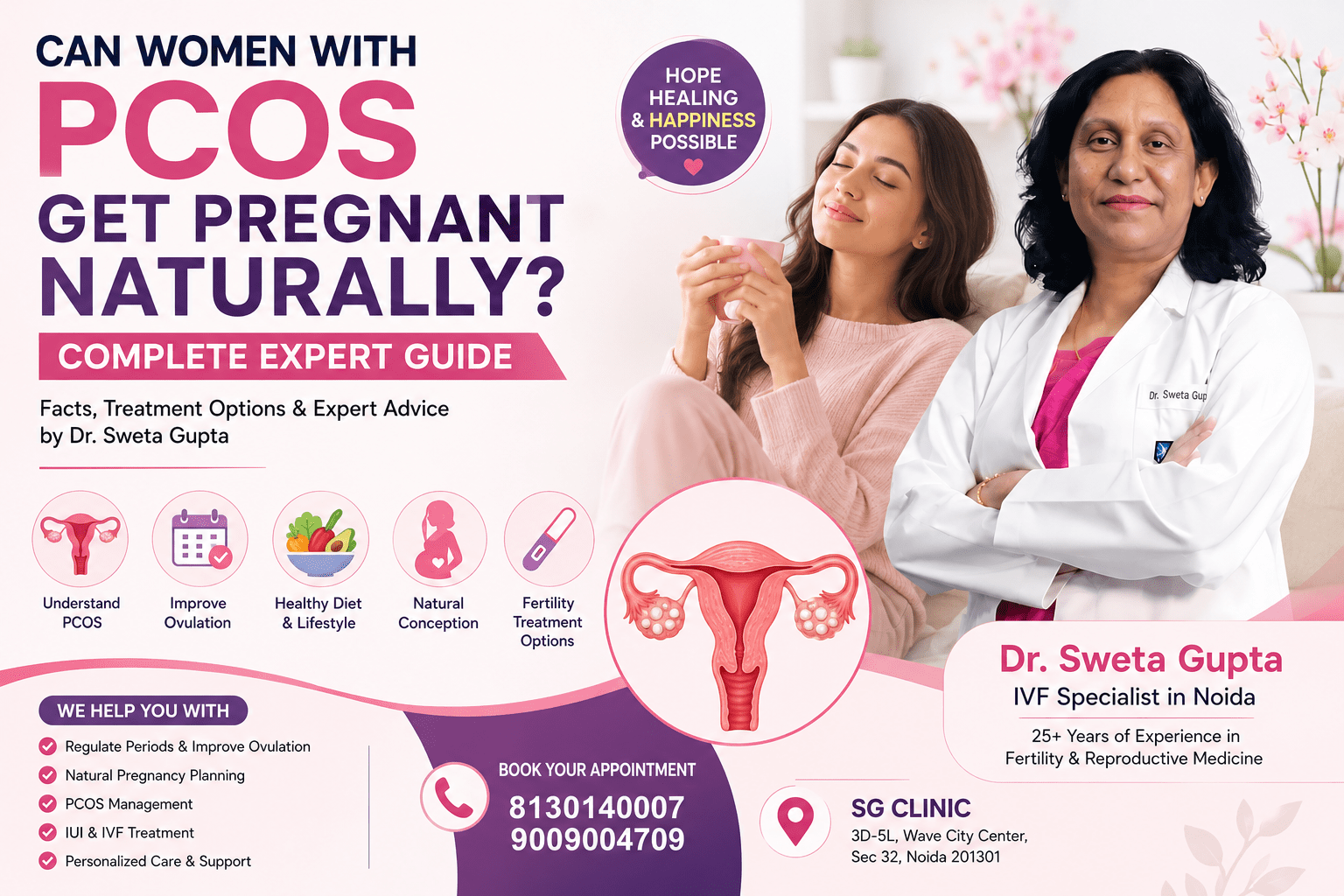 Dr. Sweta Gupta explaining whether women with PCOS can get pregnant naturally with expert fertility guidance at SG Clinic, IVF Specialist in Noida.