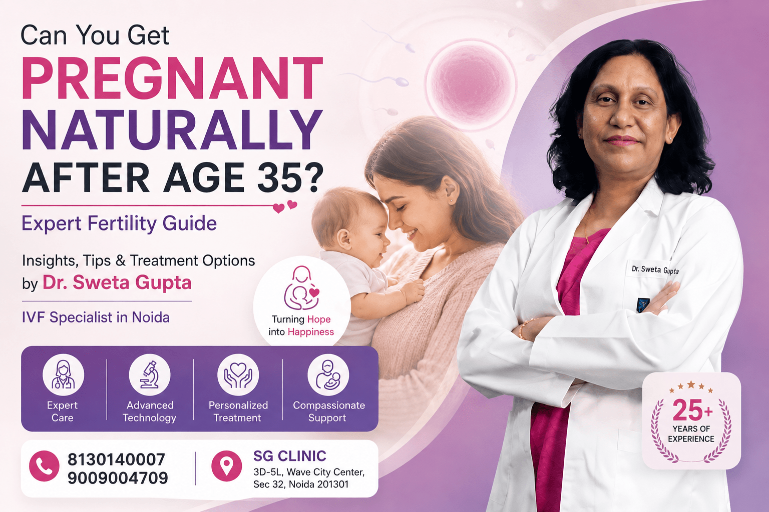 Learn about natural pregnancy after 35, fertility decline, IVF treatment, and expert guidance from Dr. Sweta Gupta, IVF Specialist in Noida.