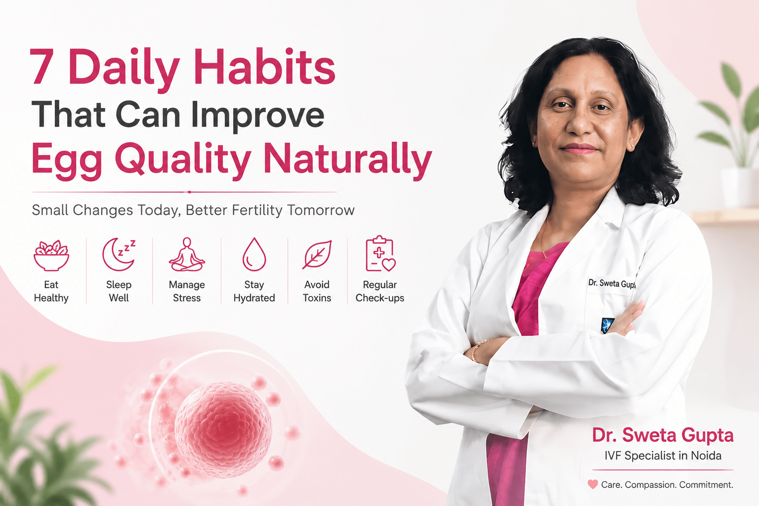 Follow these seven evidence-based daily habits to support egg quality and fertility with expert guidance from Dr. Sweta Gupta, IVF Specialist in Noida.