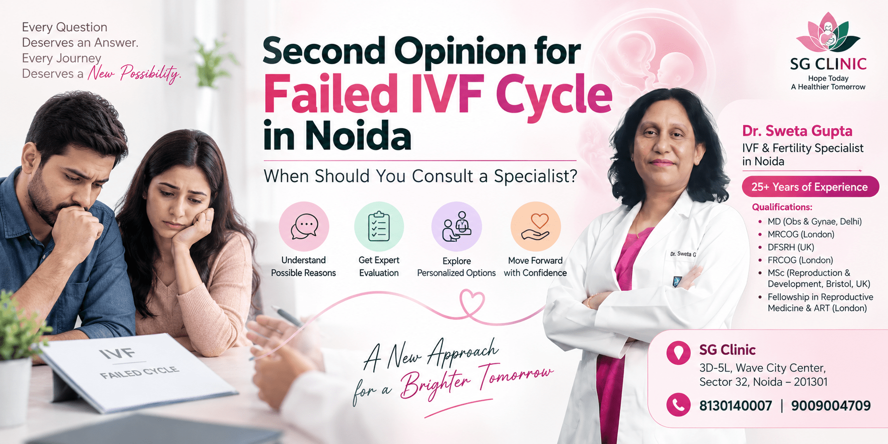 Get an expert second opinion after a failed IVF cycle from Dr. Sweta Gupta, an experienced IVF and fertility specialist in Noida.